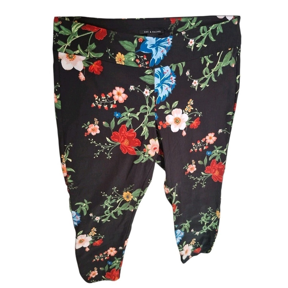 ZAC &  RACHEL BLACK w BRIGHT FLOWERS PULL ON STRAIGHT LEG LIGHTWEIGHT PANT Sz 16